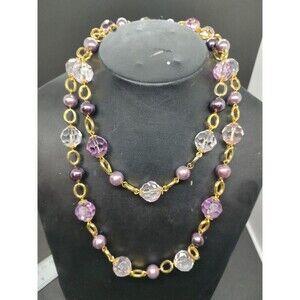 KJL Kenneth Jay Lane Violet/Clear Glass Beads & Pearl Necklace - PRETTY!